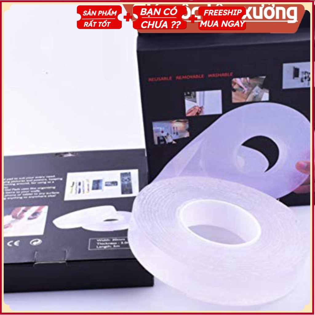 COMBO 5 CUỘN 3M Băng Dính Nano Dán 2 Mặt Trong Suốt/ Băng Keo 2 Mặt Đa Năng- Dán Tường/ Cố Định Thảm/ Treo Tranh 3M