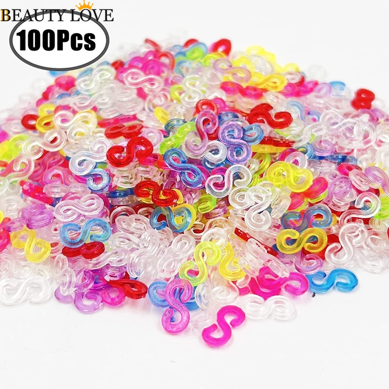 Set 100 Kẹp Dây Cao Su Hình Chữ S Nhiều Màu Sắc Dùng Làm Vòng Tay / Vòng cổ DIY