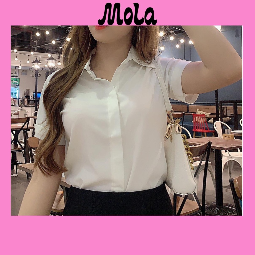 Áo Sơ Mi Nữ Trắng Tay Dài Cao Cấp Mola Sơmi Công Sở Hàn Quốc Đi Học Đi Làm Màu Trắng Đen Kem Hàng Thiết Kế Không Nhăn