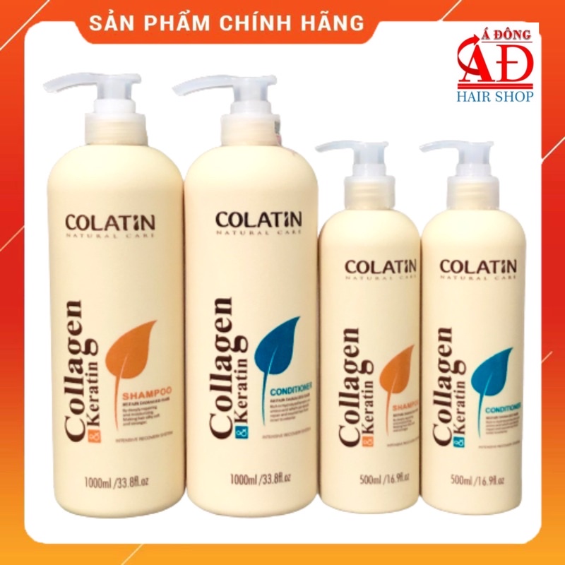 [+Tặng mũ trùm] Bộ dầu gội xả dưỡng chất tơ tằm Collagen COLATIN Shampoo &amp; Conditioner phục hồi siêu mượt 500ml/1000ml