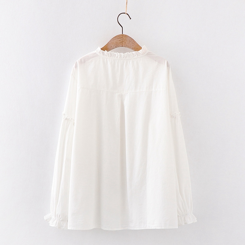 Áo sơ mi cổ bèo công sở Quyên Fashion AA551 màu trắng cổ bèo basic trẻ trung