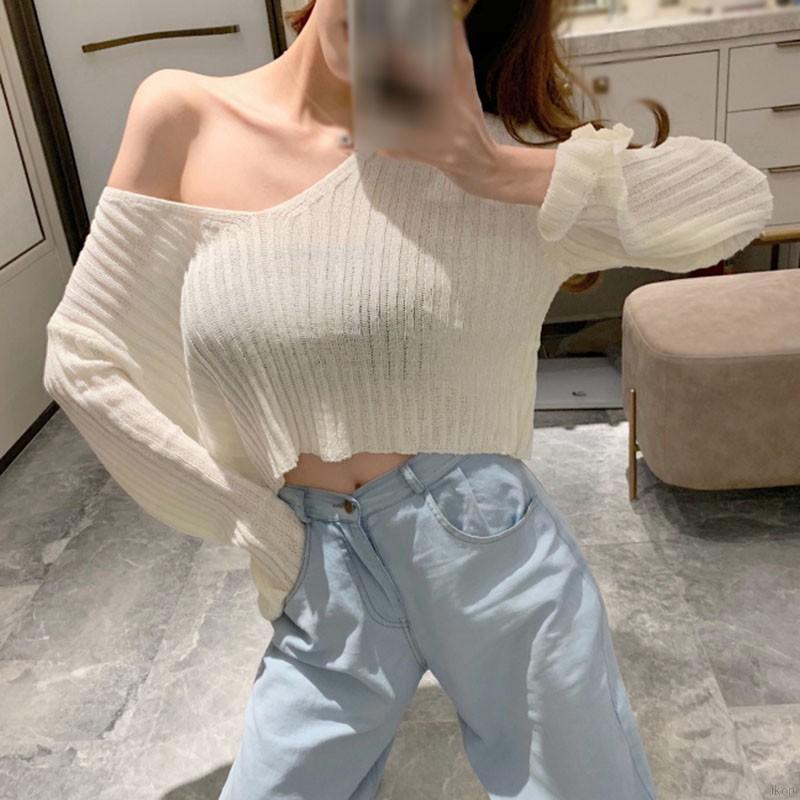 Áo sweater tay dài dáng rộng màu sắc đơn giản cho nữ