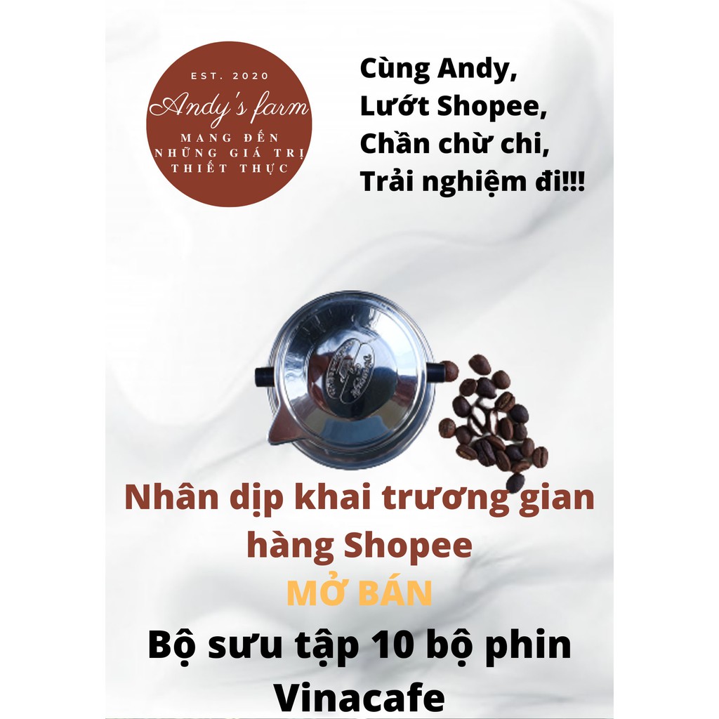 Bộ sưu tập phin Vinacafe (Andy's farm) - chất liệu inox 304, thiết kế tấm lọc thông minh, có giá trị sưu tập, phin dày.