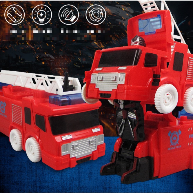 [Hàng Sẵn] Đồ Chơi Xe Cứu Hỏa Biến Hình Robot KINPOW Phát Sáng Phát Nhạc Vui Nhộn, Còi Hú Khẩn Cấp