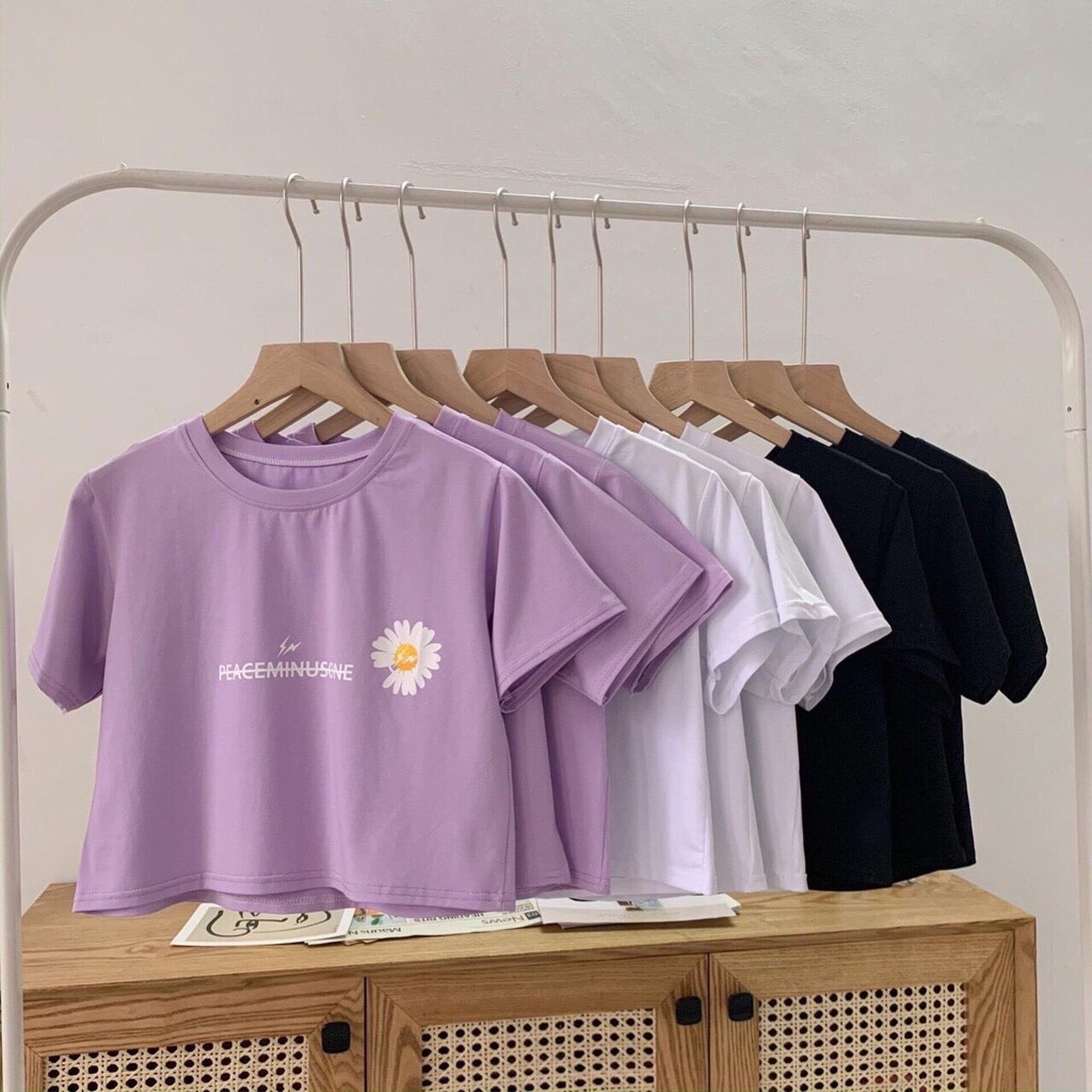 Áo croptop xinh xắn in hoa cúc chữ gạch xinh xắn chất đẹp