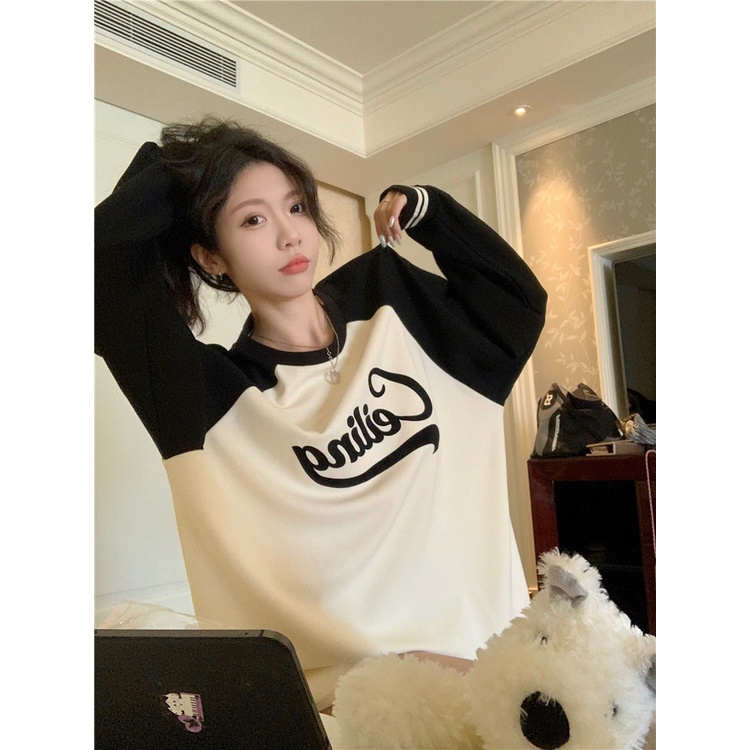 Áo Thun Sweater Cổ Tròn Dáng Rộng In Chữ Thời Trang Mùa Thu Mới Cho Nữ