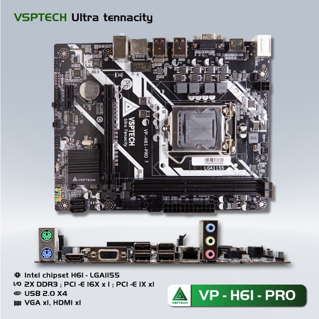 Main VSP H61 Pro Sockets 1155 Ram DDR3 VGA HDMI - Hàng chính hãng