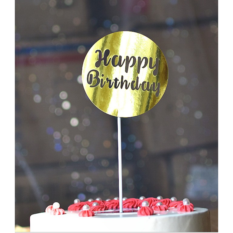 Que cắm giấy Happy birthday tròn, hình cắm giấy happy birthday trang trí bánh kem, topper cake