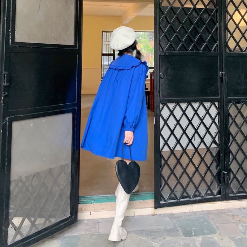 Đầm sơmi babydoll cổ bèo dễ thương hàng quảng châu