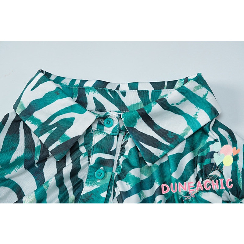 DUNEA Đầm Tay Dài Cổ Polo In Họa Tiết Thời Trang Cho Nữ