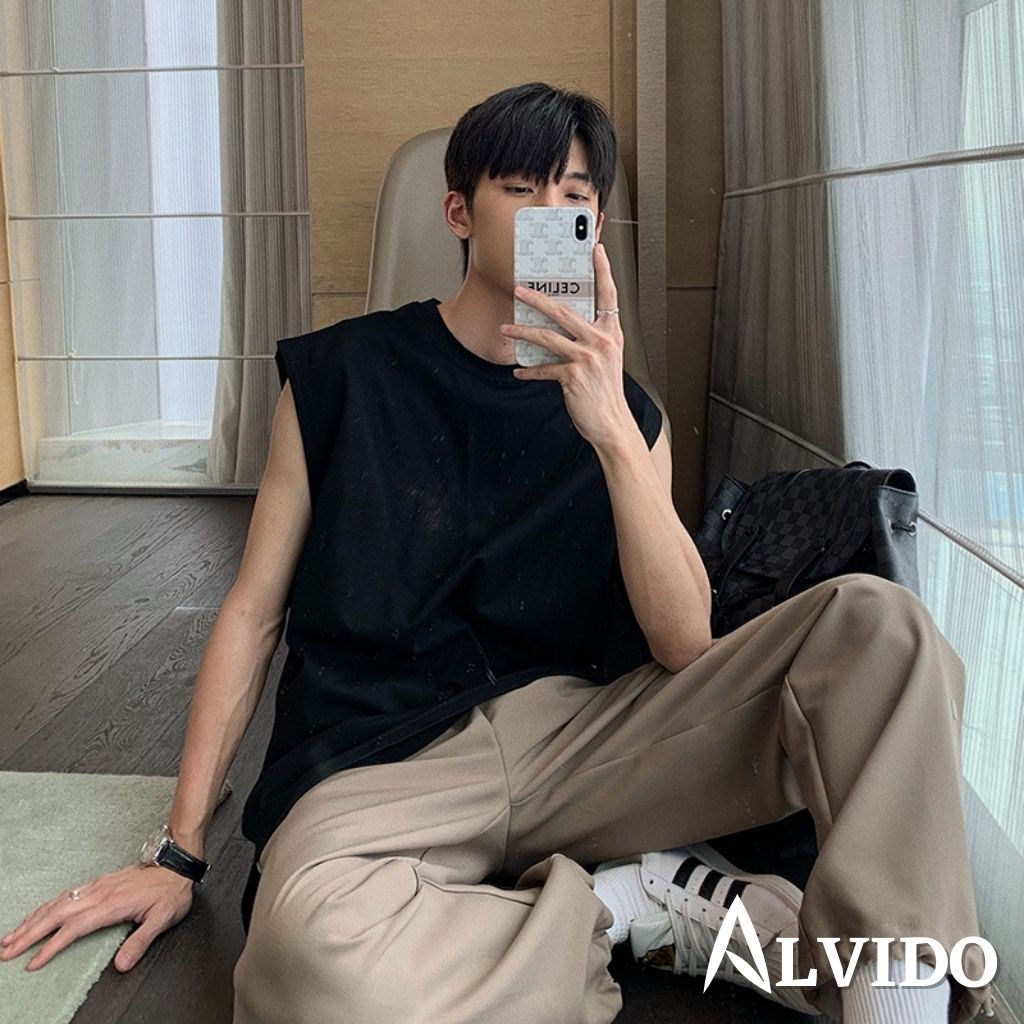 Áo thun TANKTOP basic Unisex ALVIDO - Basic Tee mùa hè phông trơn nam nữ Oversize form rộng đường phố Hàn Quốc