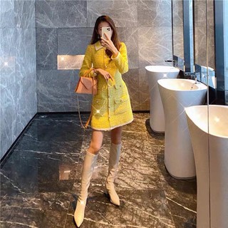 VÁY DẠ TWEED VÀNG CAO CẤP