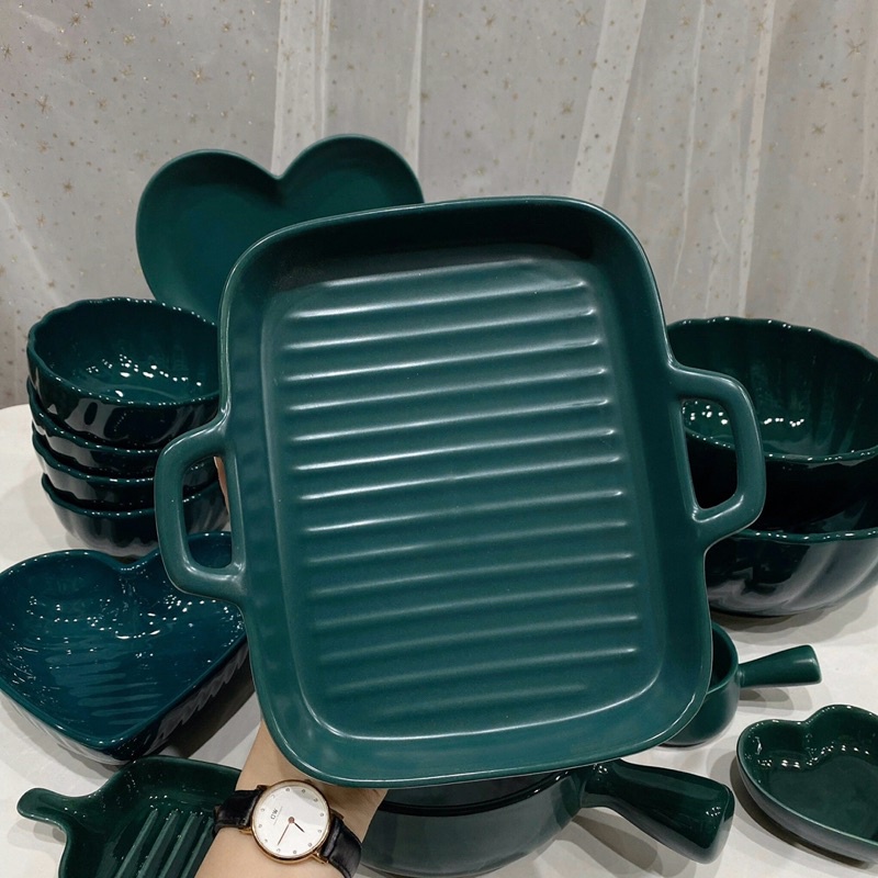 Bát đĩa sứ, Bát ăn cơm, Bộ chén dĩa dễ thương, bát đĩa decor xinh yêu bộ màu xanh cổ vịt cute sang chảnh.