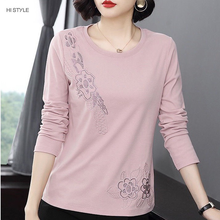 [Cotton mỏng] Áo trung niên đính đá thêu hoa 95% cotton mỏng áo dài tay form suông cỡ lớn big size
