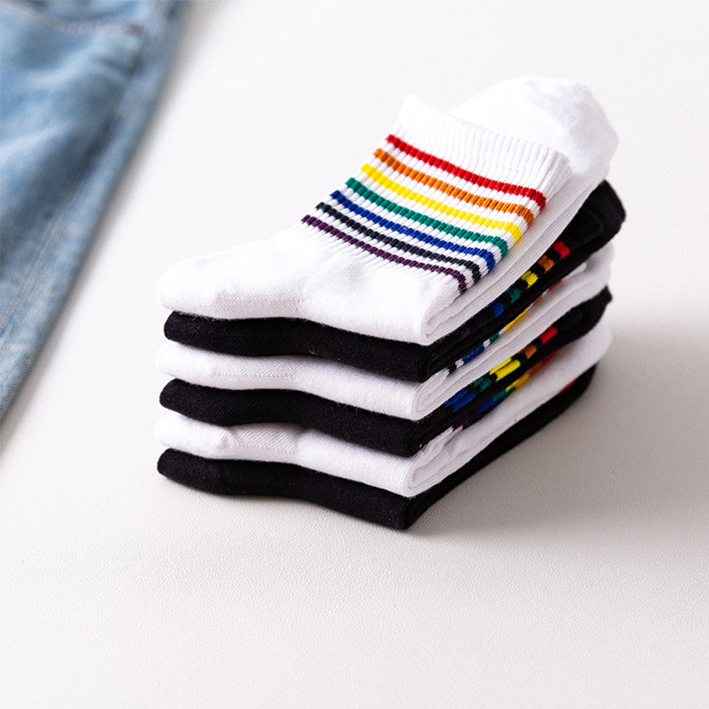 Vớ Cotton Sọc Nhiều Màu Thoáng Khí Cho Nam Nữ