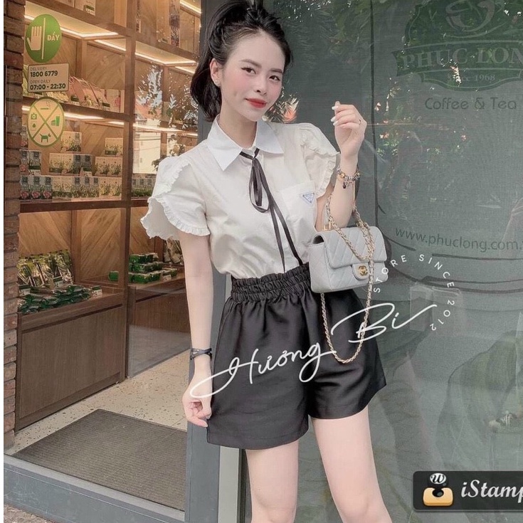 Áo sơ mi cổ nơ tay bèo siêu xinh