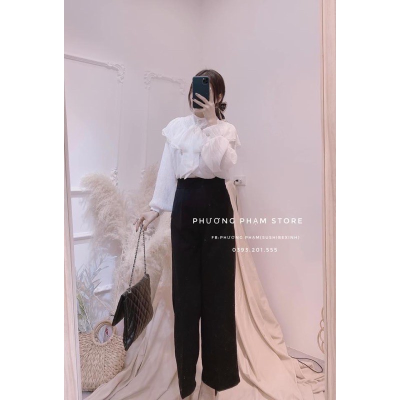 ÁO SƠ MI TƠ VAI CHUN VIỀN BÈO THẮT NƠ | BigBuy360 - bigbuy360.vn