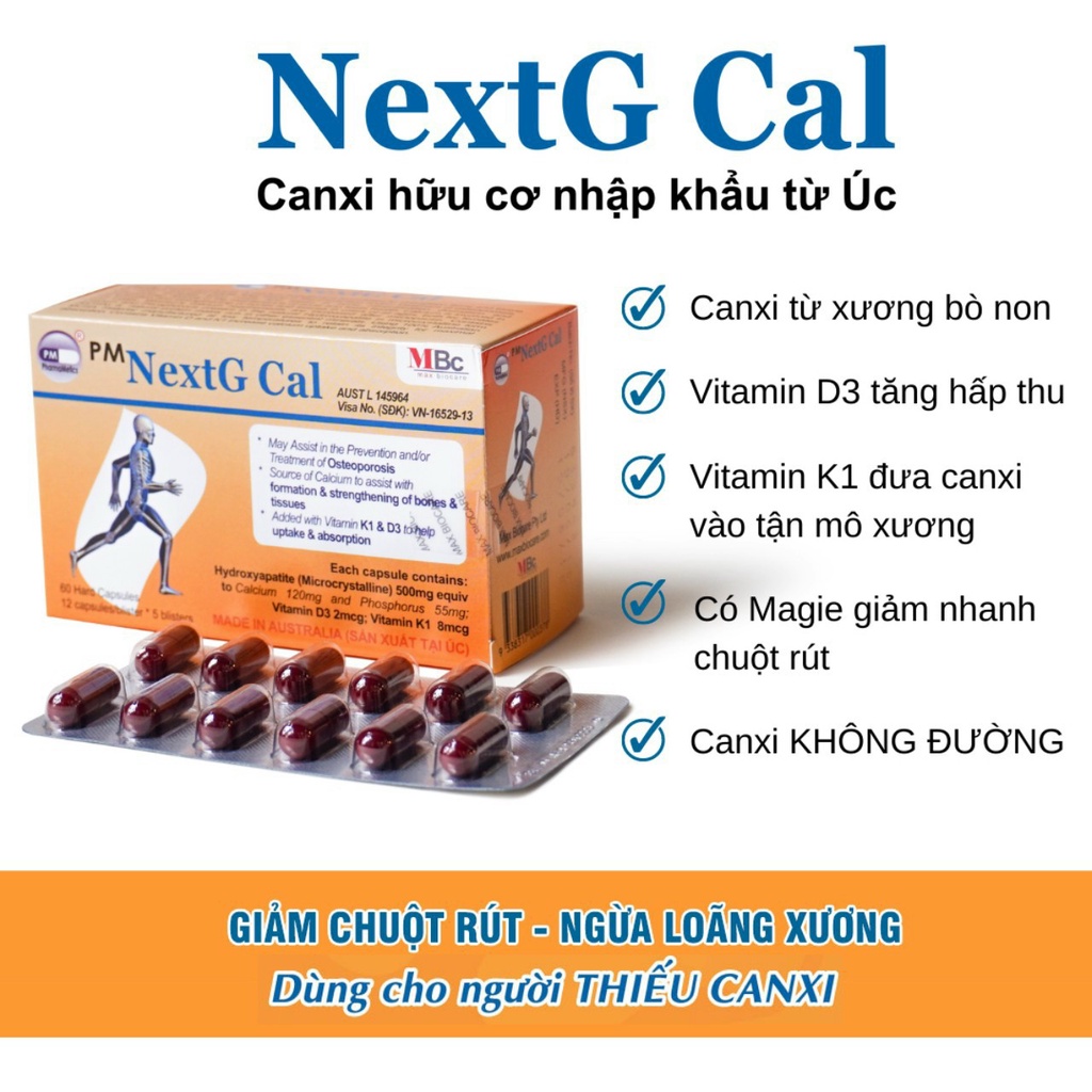 Viên Uống Bổ Sung Canxi Hữu Cơ Từ Úc NextG Cal Hộp 60 viên