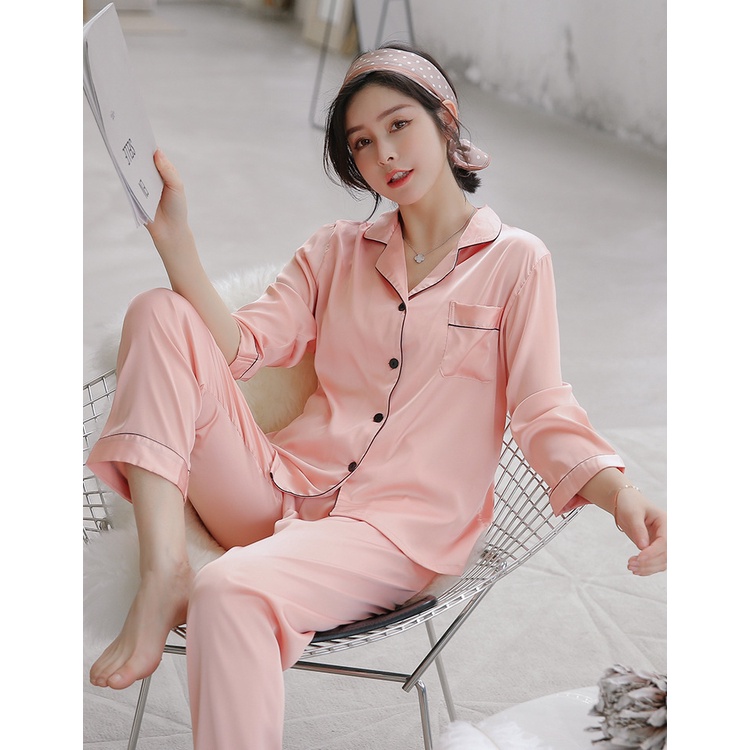 Bộ pijama phi lụa mầu trơn dáng dài nhiều mầu thích hợp làm đồ đôi mầu dễ thương trẻ trung năng động