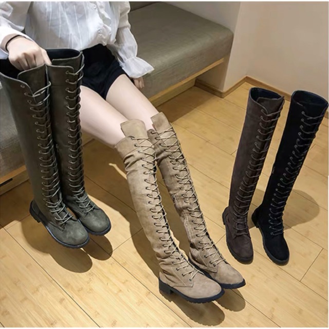 🖤 Boot đùi đan dây da lộn cao 3p 🖤 (+2% phí shopee thu )