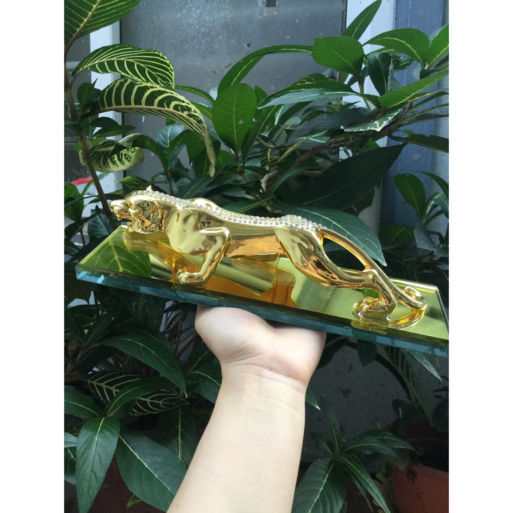 Tượng Báo Đính Đá Mạ Vàng Trang Trí Tapo Ô Tô Cao Cấp Chất Liệu Kim Loại Kẽm