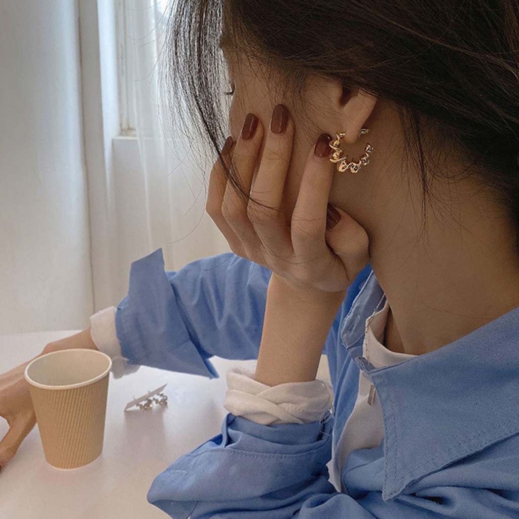 Bông Tai Bạc 925 Hình Chữ C Phong Cách Hàn Quốc Thời Trang Mùa Đông Cho Nữ