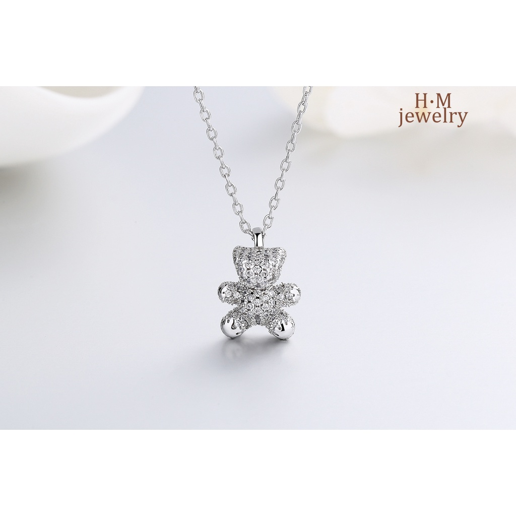 Vòng cổ Bạc 925 Mặt Hình Gấu Đính Đá Xinh Xắn