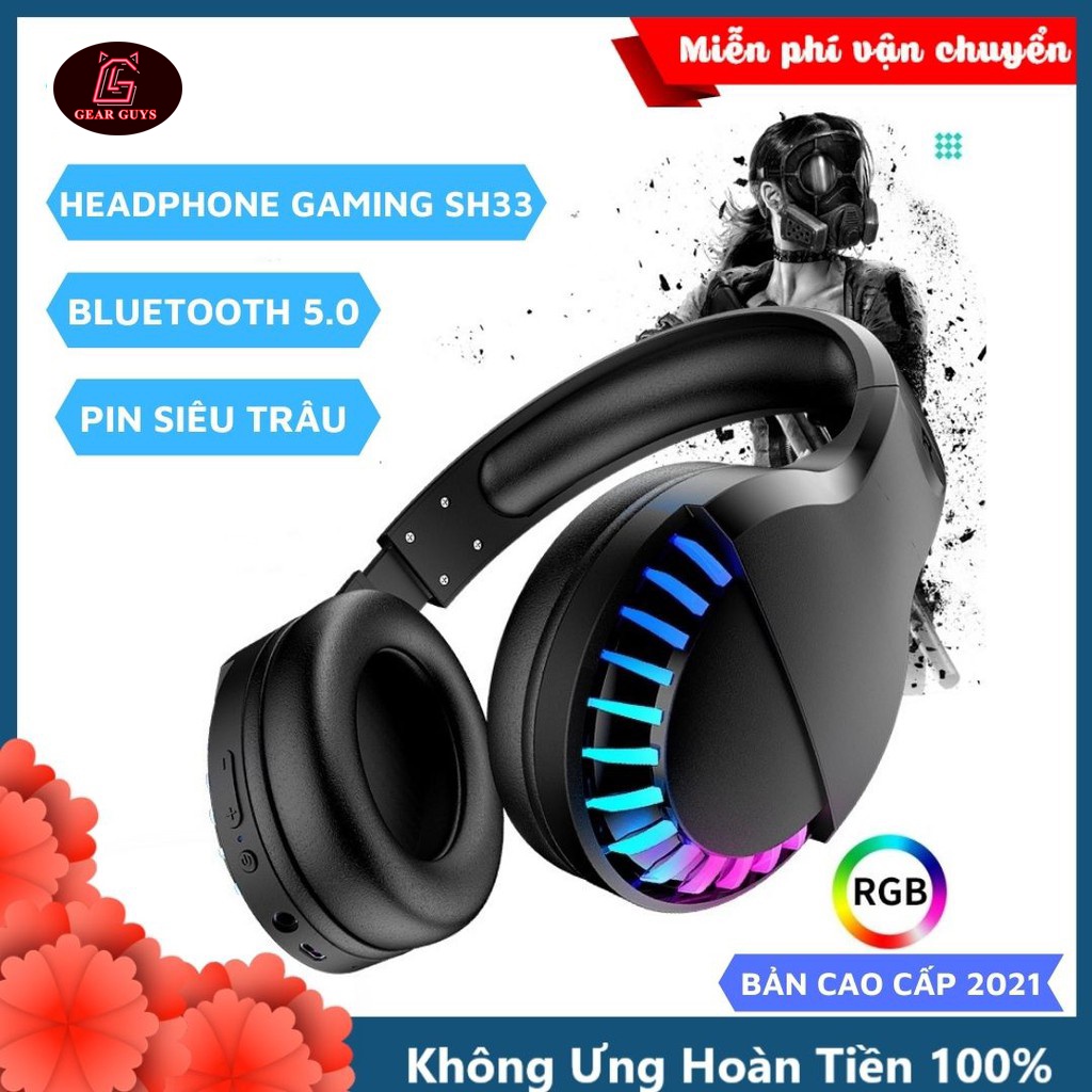 Tai nghe SH33 Super Bass - Bluetooth headphone gaming đèn led đổi màu RGB cho điện thoại máy tính pc laptop