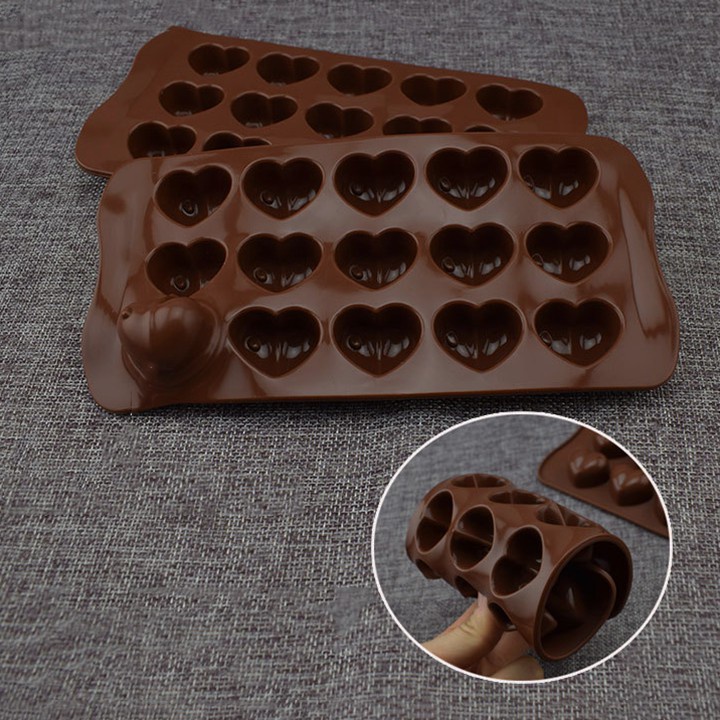 Khuôn silicon socola valentine, khuôn socola hình 15 trái tim an toàn