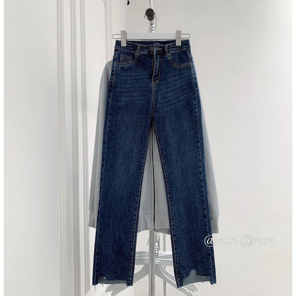 210793 Quần jeans cắt gấu, quần jeans ống đứng nữ chất dày dặn co giãn tốt | WebRaoVat - webraovat.net.vn