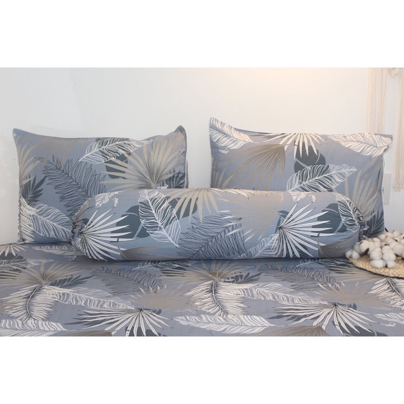 Drap cotton 100% , ga trải giường cao cấp chuẩn LOGO CTY thoáng mát mẫu Lá cọ xám nâu
