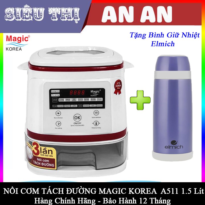 Nồi Cơm Điện Tách Đường Magic Korea A511 1.5L Inox 304 công suất 900w bảo hành 12 tháng