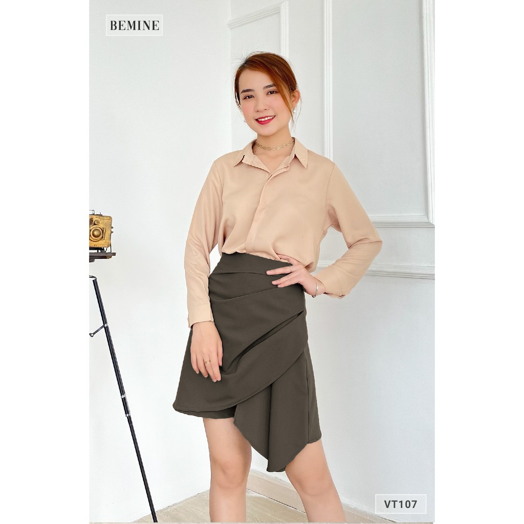 Chân váy công sở nữ kiểu dáng xếp li chéo tà sang trọng BEMINE VT107NAU