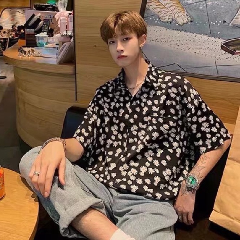 Áo Sơ Mi Nam Tay Ngắn Dáng Rộng In Họa Tiết Phong Cách Hawaii size M-3XL