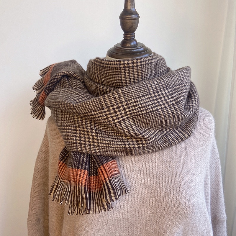 Khăn Quàng Cổ Kẻ Caro Nhỏ Phối Chỉ Màu Vintage Unisex Nam Nữ
