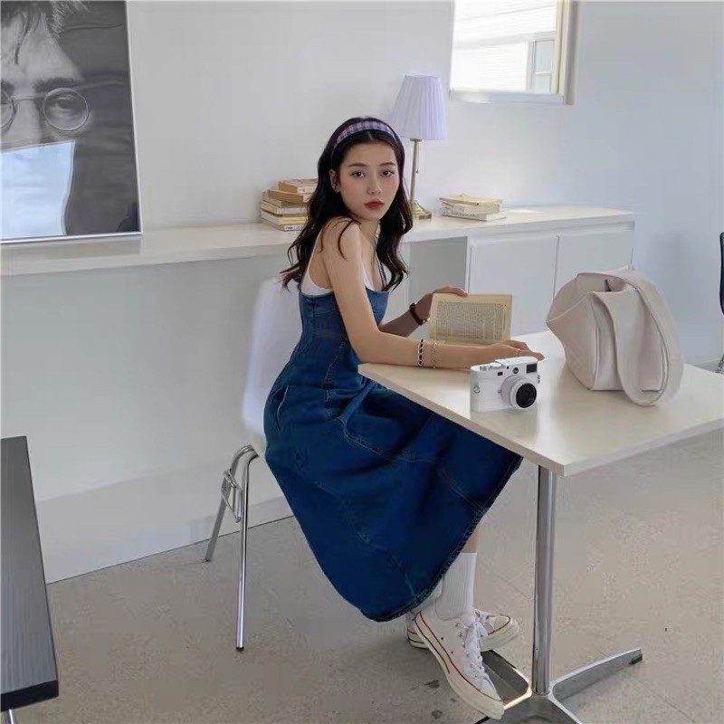 [có sẵn]Váy yếm jeans dáng xoè phong cách ullzang Hàn Quốc yếm denim váy bò Chaiko Studio
