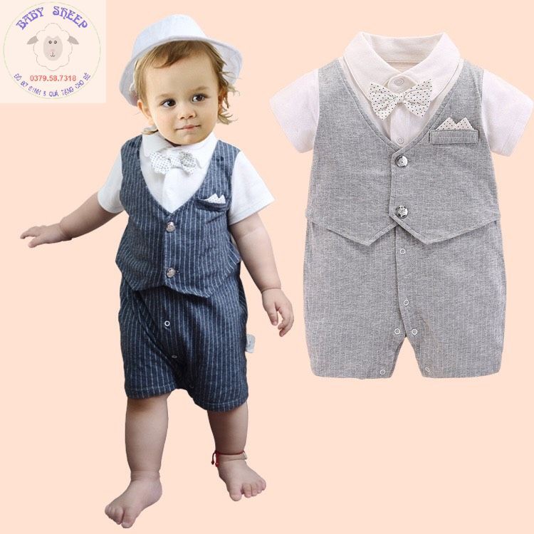 Body đùi cộc tay công tử bé trai hàng cao cấp cổ nơ (Ảnh thật clip thật)