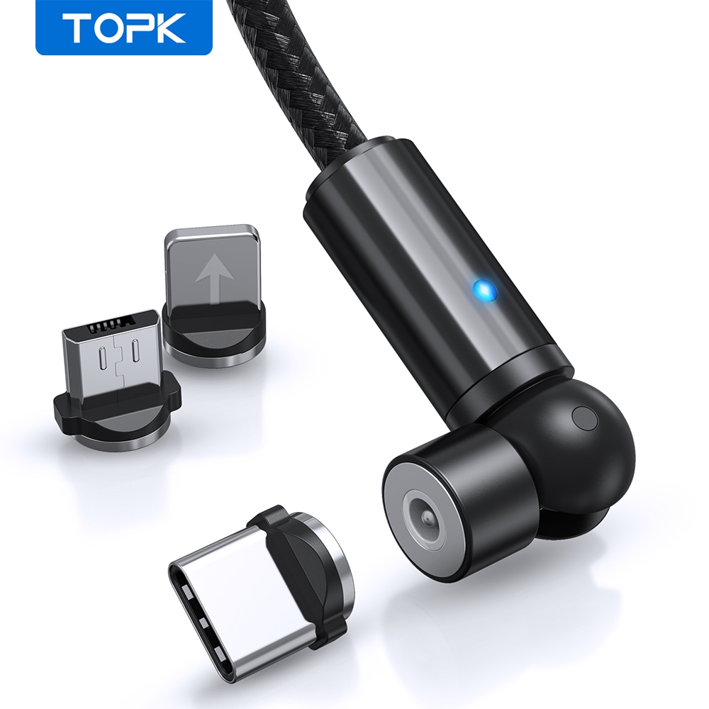 Cáp Sạc TOPK AM68 Với Cổng Kết Nối Từ Tính Có Thể Xoay 540° Dành Cho iPhone/ Micro/ USB/ 3 Trong 1 | BigBuy360 - bigbuy360.vn