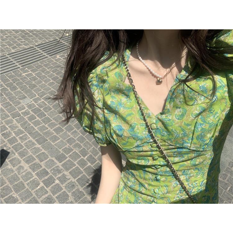 Đầm Midi Tay Ngắn In Hoa Dễ Thương Thời Trang Mùa Hè Cho Nữ