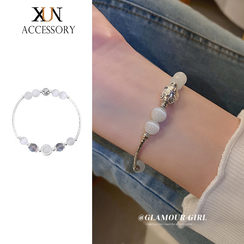 Vòng Tay Cặp Bằng Đá opal Màu Bạc Cổ Điển Thời Trang Hàn Quốc Dành Cho Nam Nữ