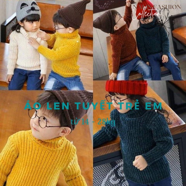 Áo len tuyết cổ lọ cho bé gái và bé trai sợi to mềm nhiều màu dễ thương
