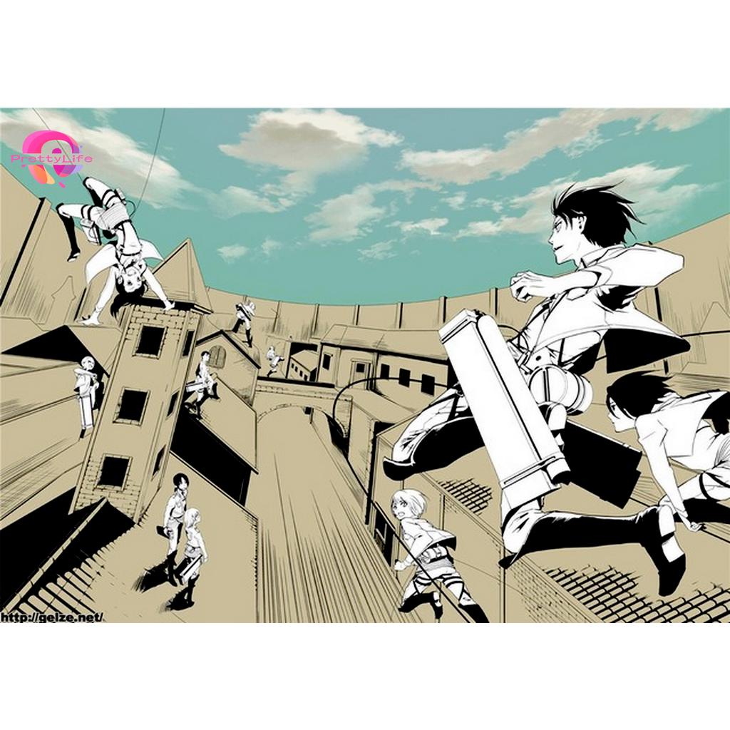 Tranh đính đá 5D tự làm hình Attack on Titan 40x30cm trang trí nhà cửa