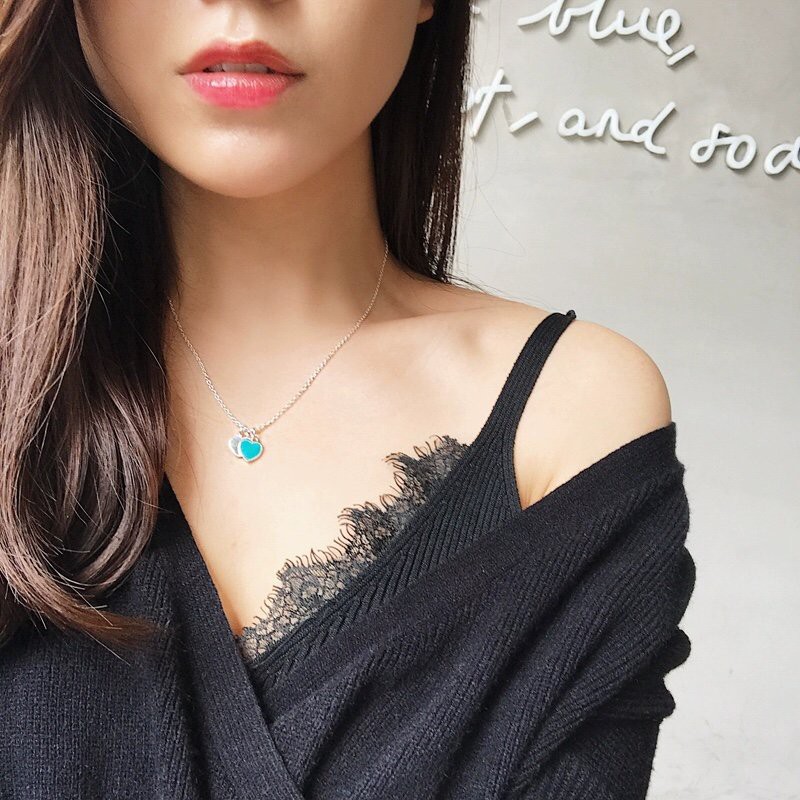 Dây chuyền/vòng tay bạc S925 mặt hình trái tim tráng men màu xanh dương