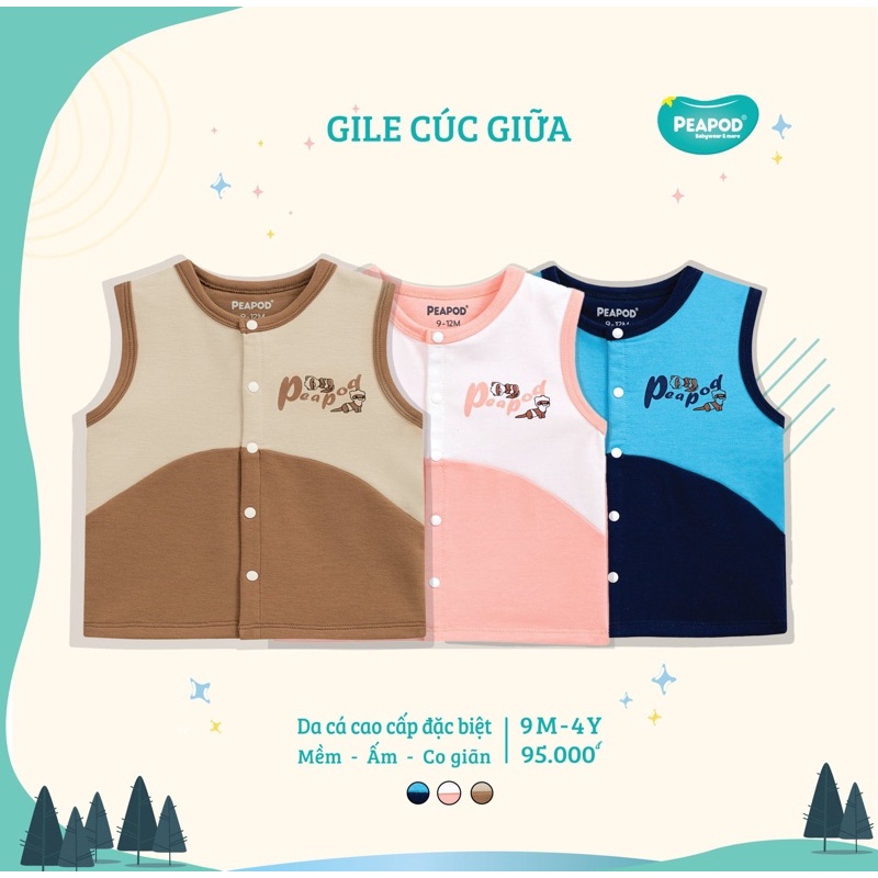 Áo ghi lê cài giữa hãng Peapod chất nỉ da cá cao cấp mềm ấm cho bé