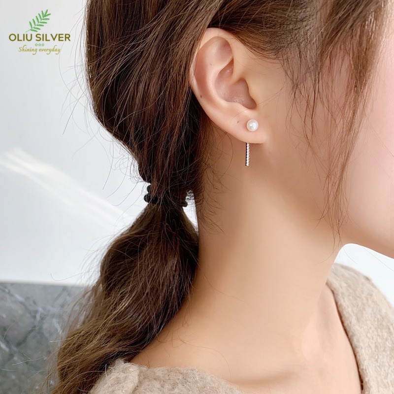Bông Tai Bạc S925 Pearl &amp; Bar Thanh Lịch | Khuyên Tai Nữ Trang Sức Bạc Thời Trang