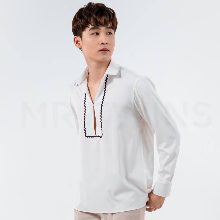 Áo Sơ Mi Nam Dài Tay Màu Trắng Phối  Zigzag Thương Hiệu MrTwins®
