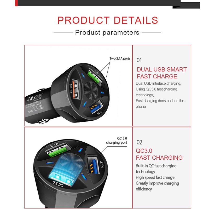 Bộ sạc USB SEAMETAL Samsung màn hình LED 12V 24V chia cổng gắn trên ô tô thích hợp cho Samsung