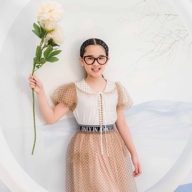 Áo sơ mi JOOKYLI bé gái phối voan tay bồng 16G0975