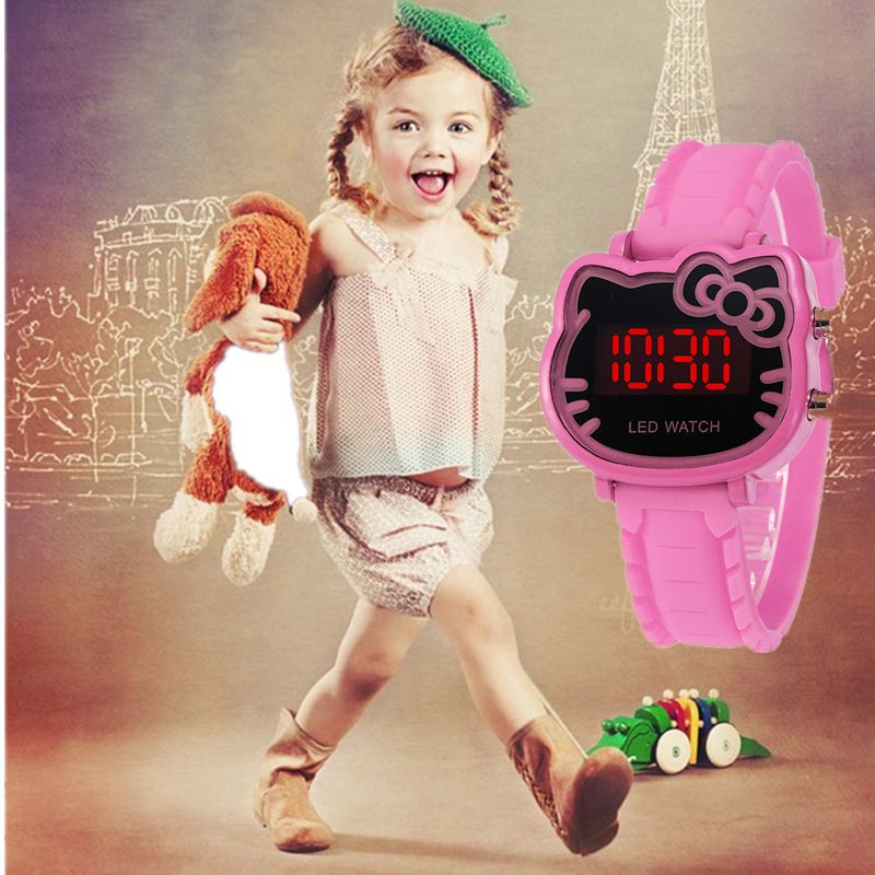 Đồng hồ điện tử nữ , Trẻ em bé gái , Led Watch Hình Mèo Dễ Thương Dây silicon mềm - D 23 -