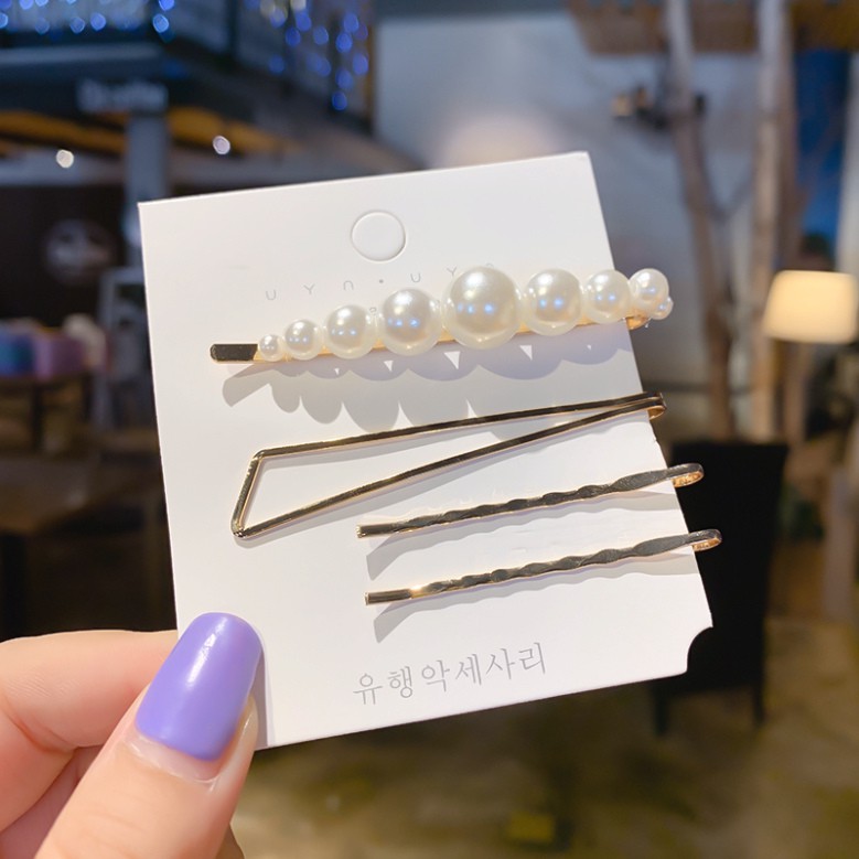 Set 4 Kẹp Tóc Nhiều Kiểu Đính Ngọc Trai Nhân Tạo Xinh Xắn - Kẹp tóc mái nữ phong cách Hàn Quốc